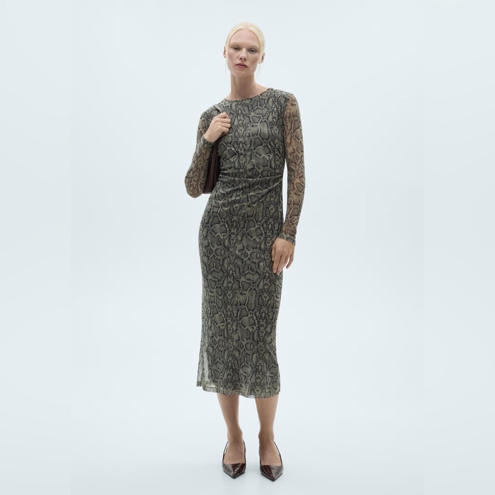 Mango animal print mesh dress NWT